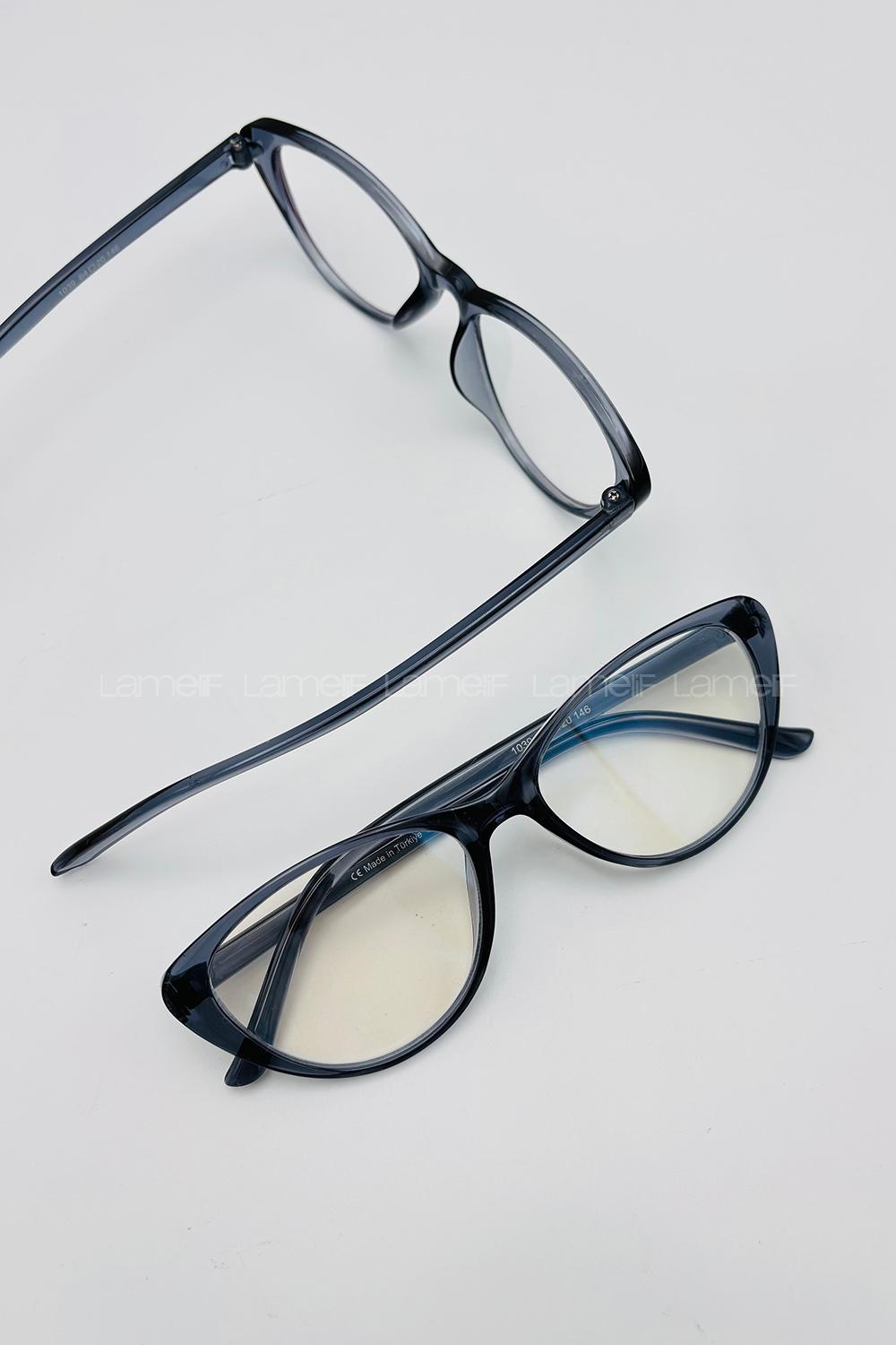 Lamelif Cat Eyes Füme Çerçeve Şeffaf Gözlük