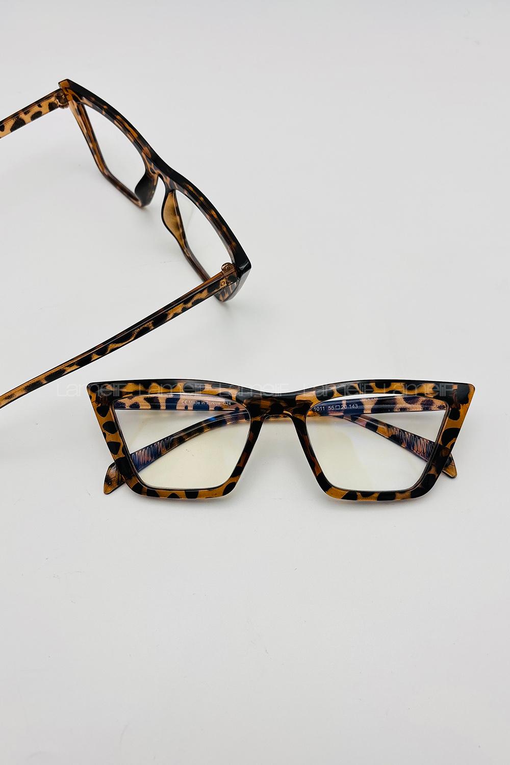 Lamelif Cat Leopar Çerçeve Şeffaf Gözlük