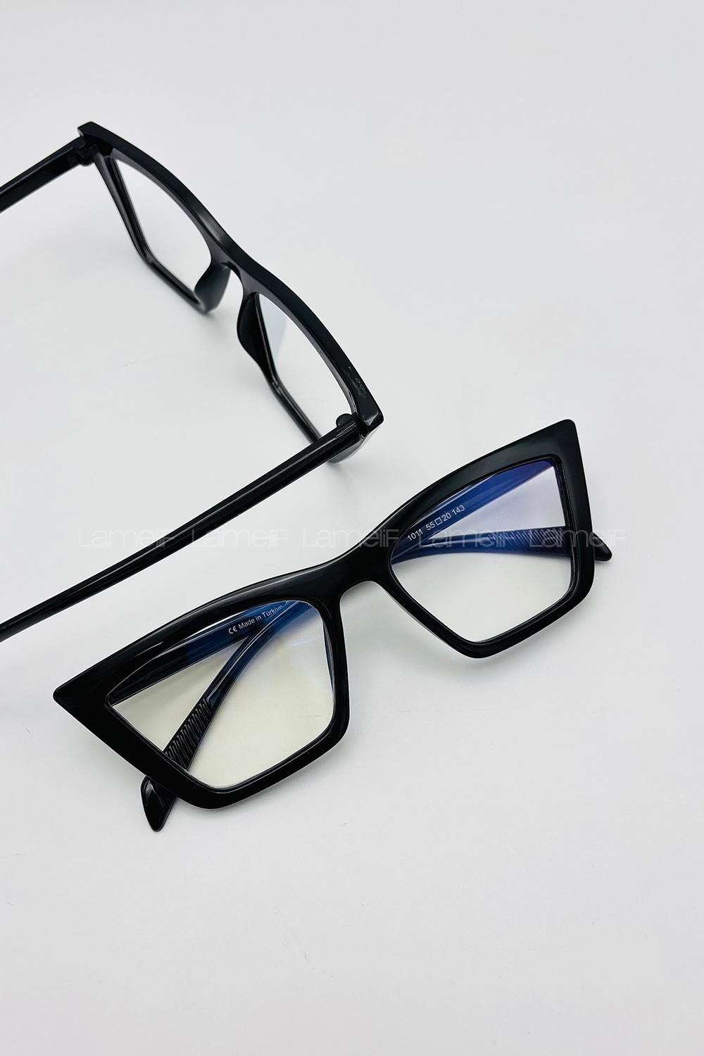 Lamelif Cat Siyah Çerçeve Şeffaf Gözlük