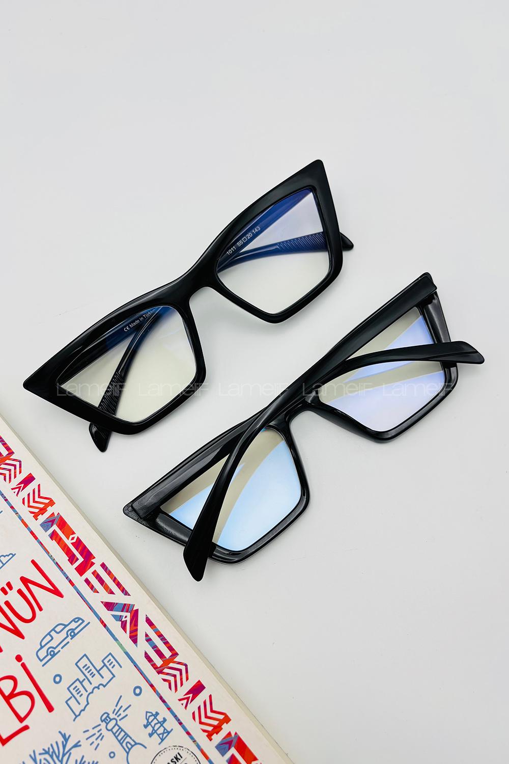 Lamelif Cat Siyah Çerçeve Şeffaf Gözlük