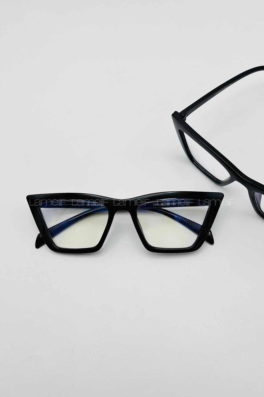 Lamelif Cat Siyah Çerçeve Şeffaf Gözlük