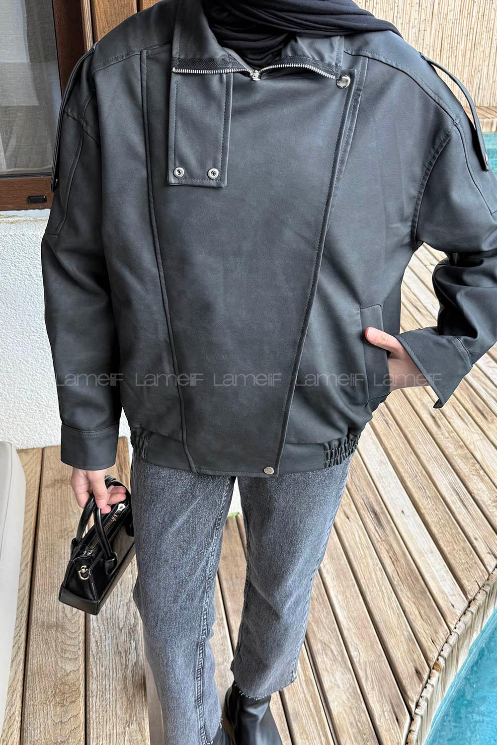 Anthracite Neckband Long Arm Coat