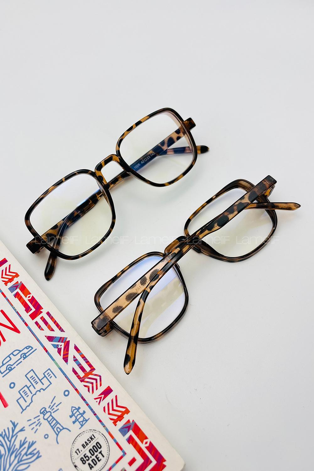 Lamelif Dore Leopar Çerçeve Şeffaf Güneş Gözlüğü