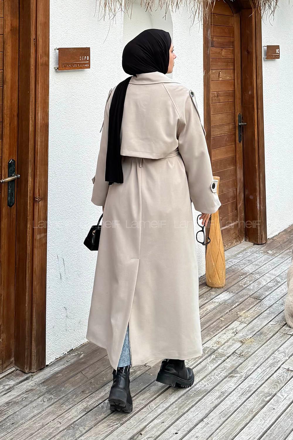 Stone Long Arm Lycra Polyester Trench Coat