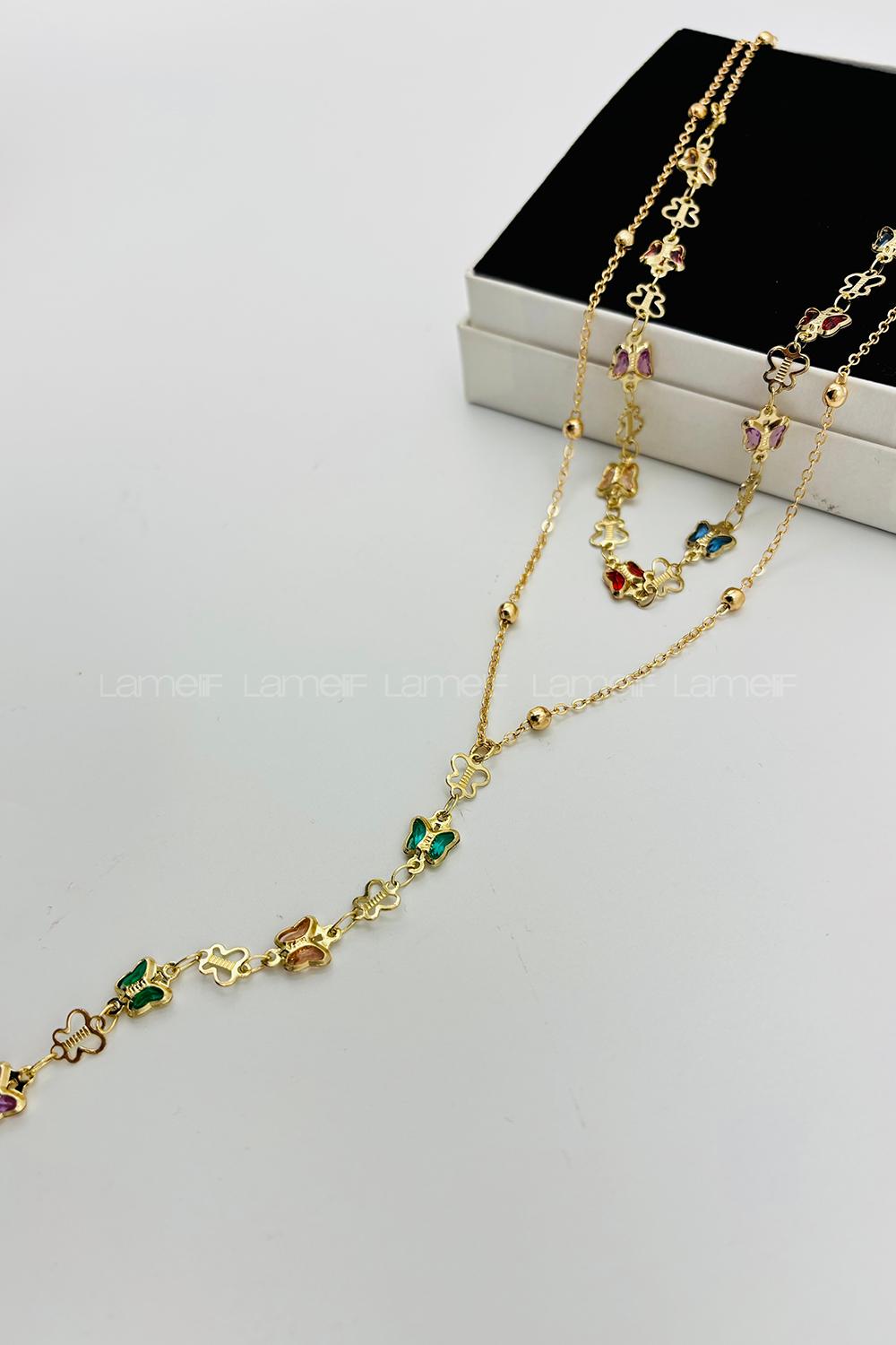 Lamelif Gold 2li Çokrenkli Kelebek Y Kolye