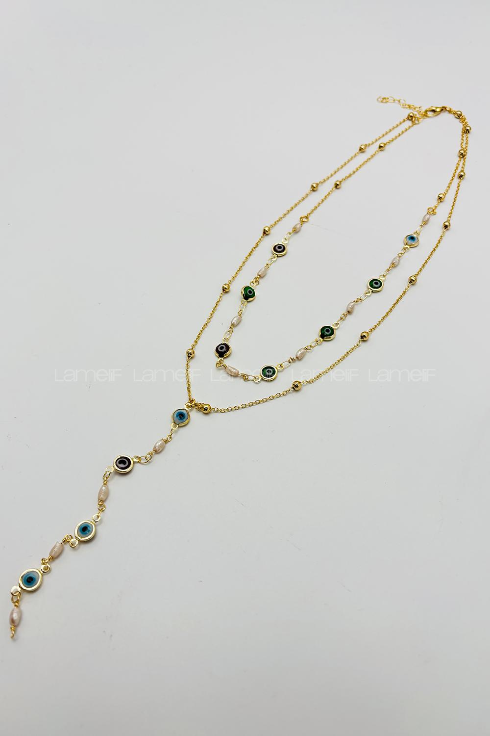 Lamelif Gold 2li Çokrenkli Nazar Y Kolye