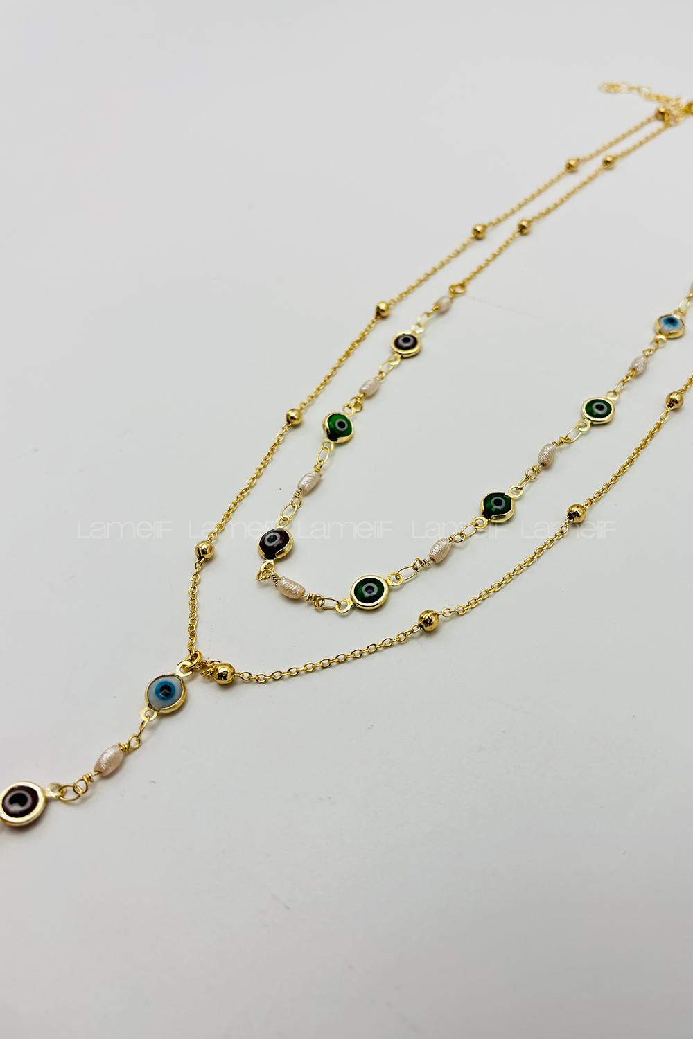 Lamelif Gold 2li Çokrenkli Nazar Y Kolye