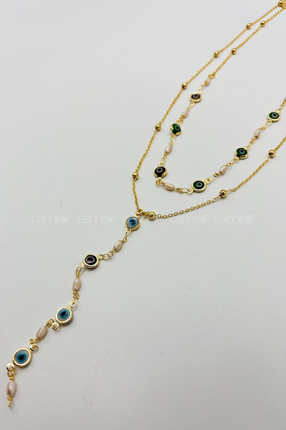 Lamelif Gold 2li Çokrenkli Nazar Y Kolye