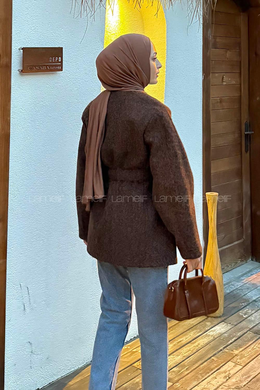 Bitter Brown Crew Neck Long Arm Coat