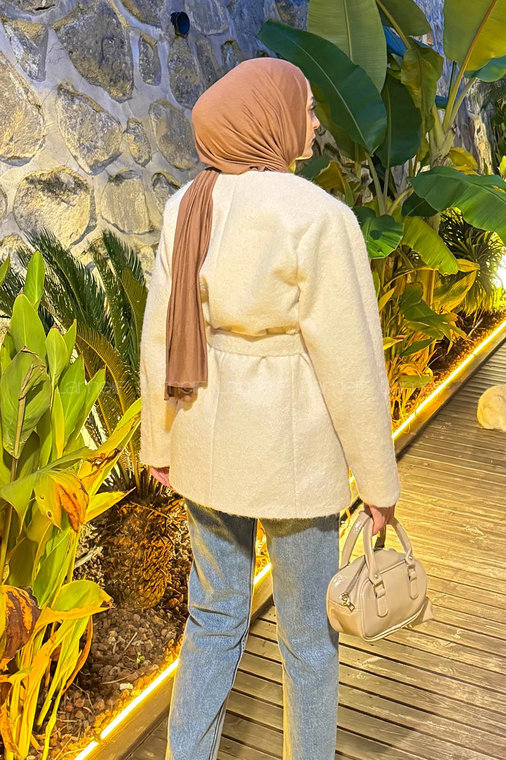 Ecru Crew Neck Long Arm Coat