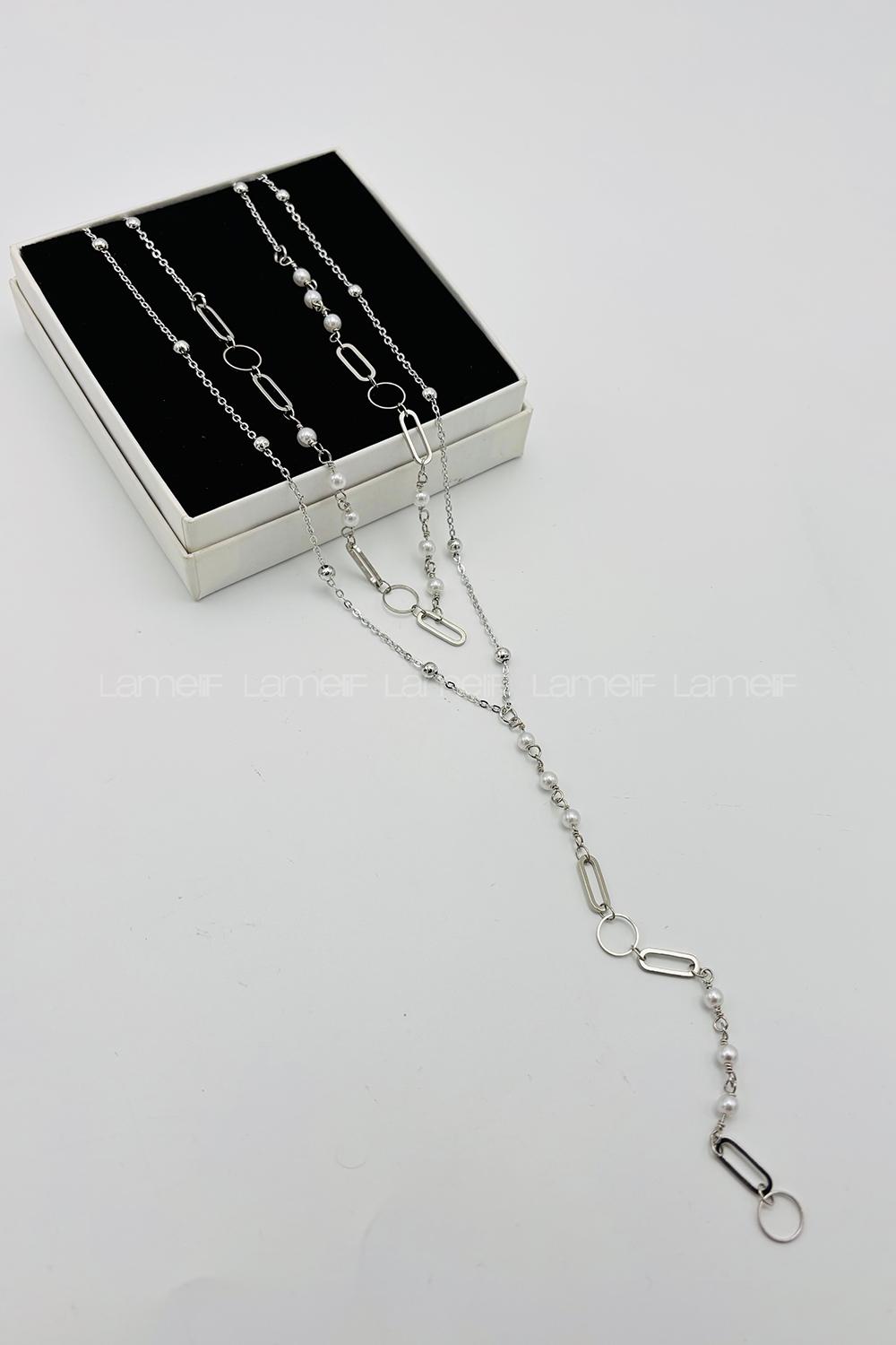 Lamelif Gümüş 2li Dorikalı Zincir Y Kolye