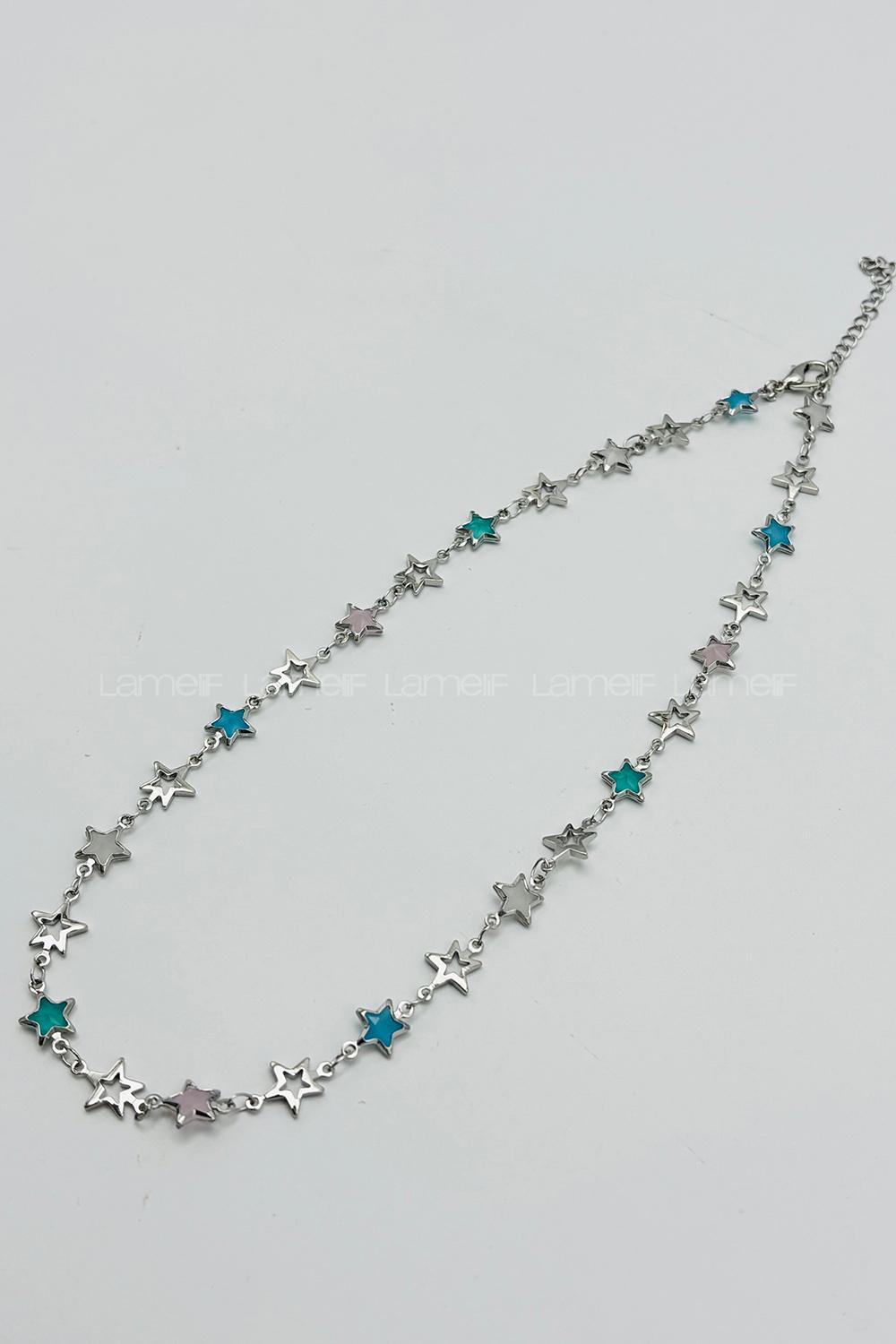 Lamelif Gümüş Çelik Çokrenkli Kristal Taşlı Yıldız Kararmaz Kolye