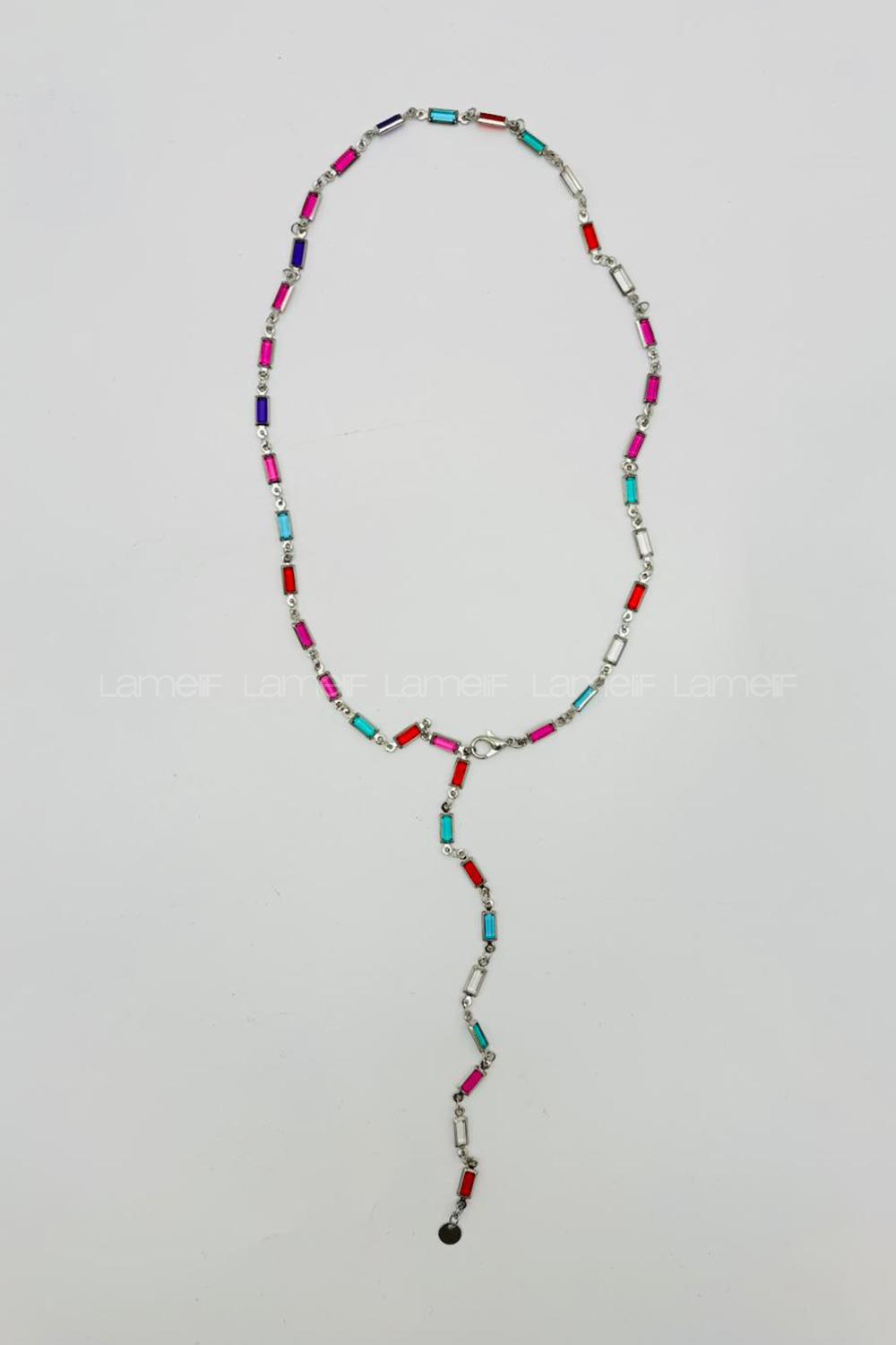 Lamelif Gümüş Çokrenkli Baget Y Kolye