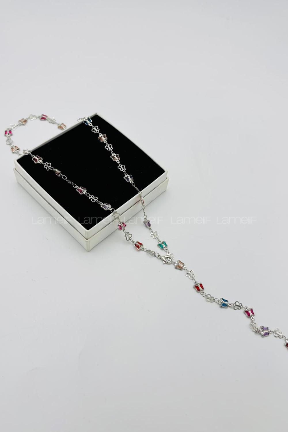 Lamelif Gümüş Çokrenkli Kelebek Y Kolye