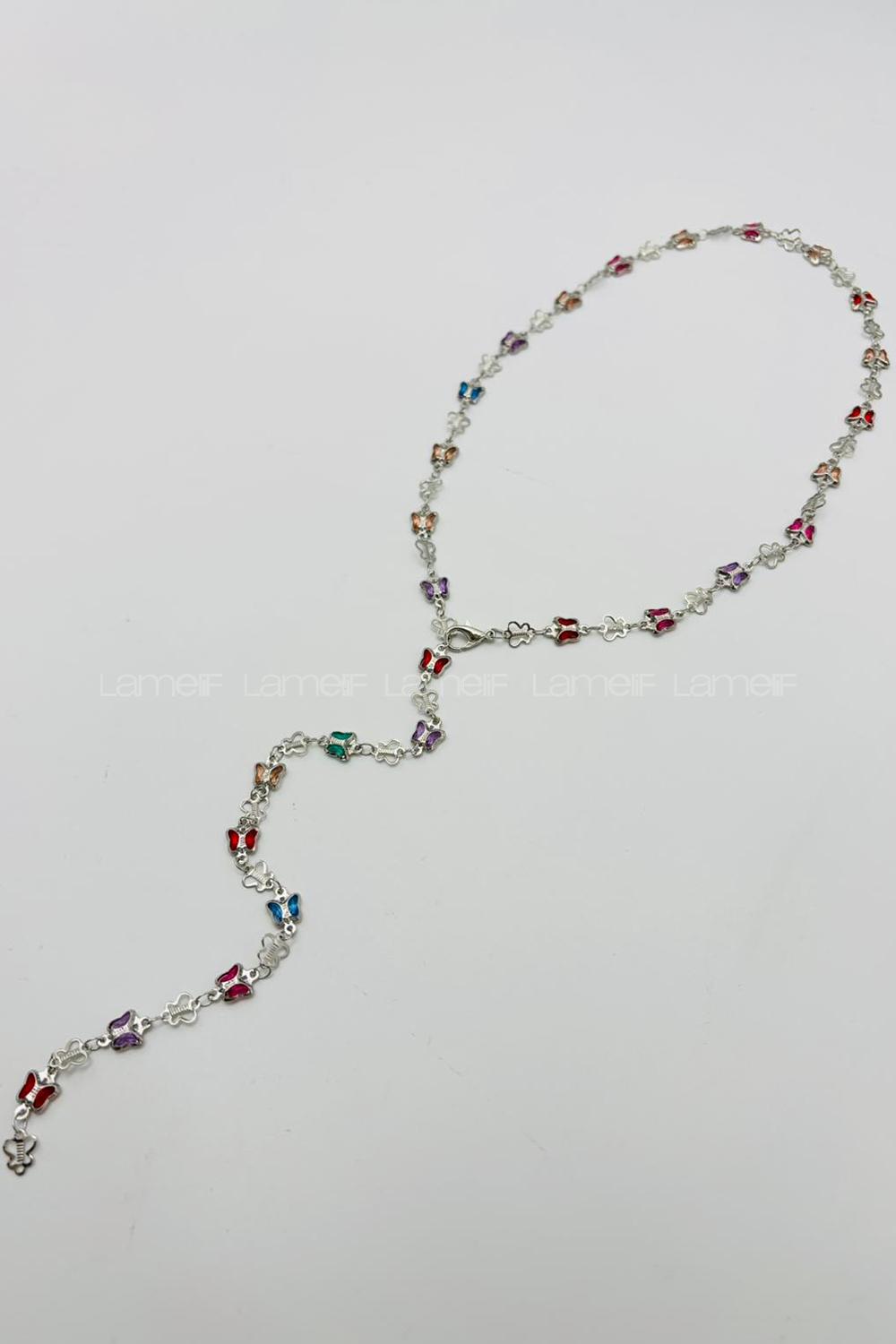 Lamelif Gümüş Çokrenkli Kelebek Y Kolye