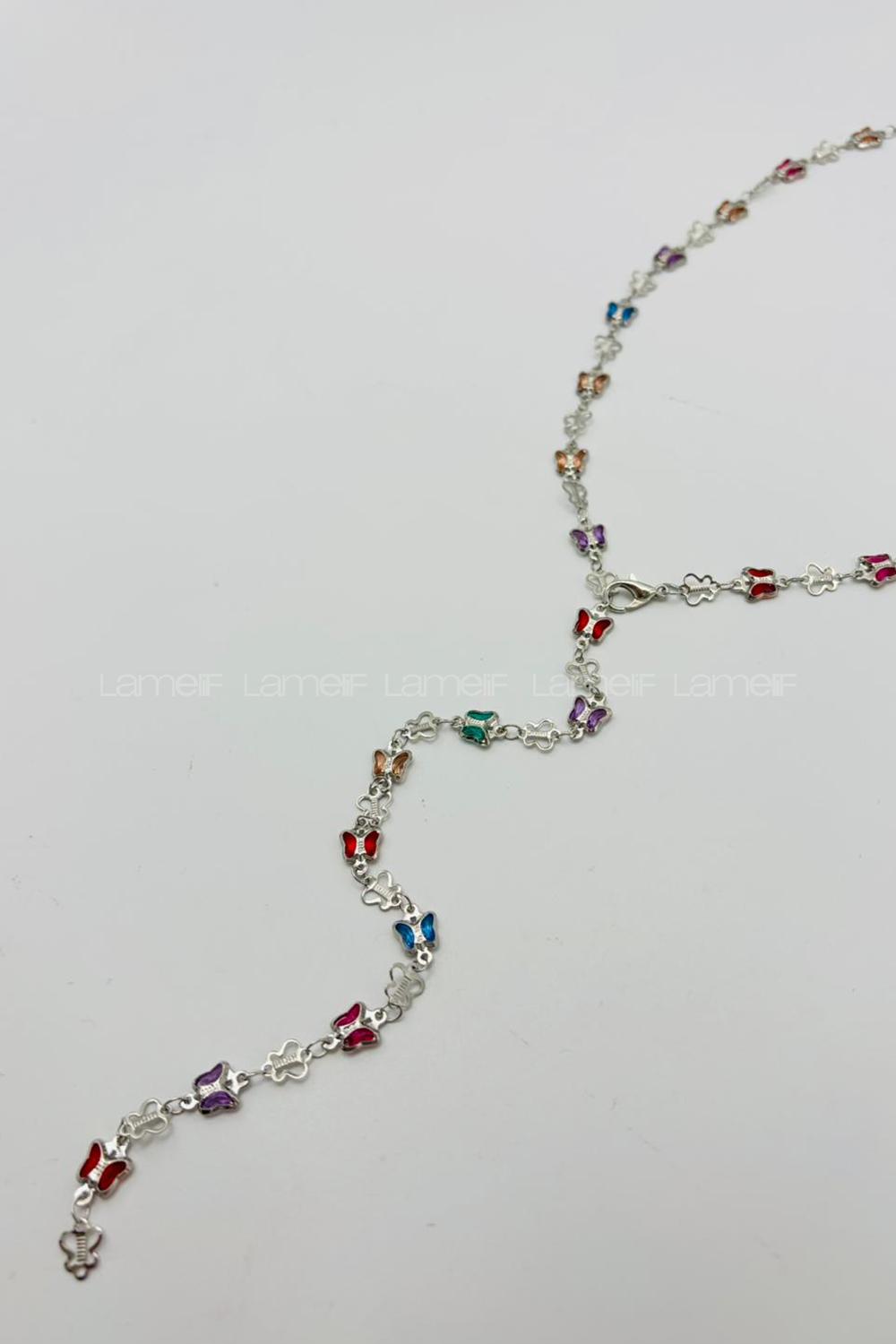 Lamelif Gümüş Çokrenkli Kelebek Y Kolye