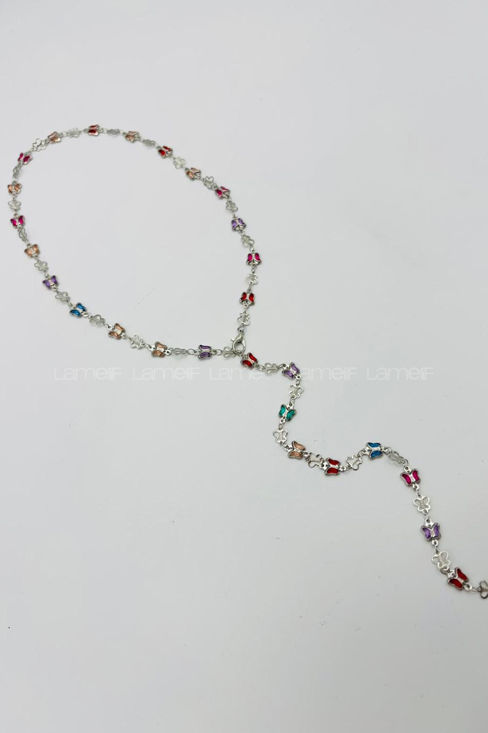 Lamelif Gümüş Çokrenkli Kelebek Y Kolye