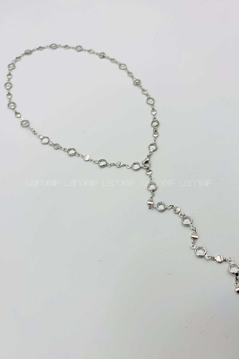 Lamelif Gümüş Oval Taşlı Y Kolye