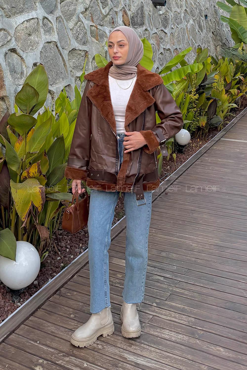 Bitter Brown Zippered Neck Long Arm Coat