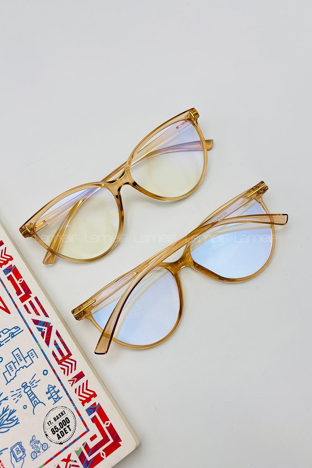 Lamelif Kedy Bal Rengi Çerçeve Şeffaf Gözlük