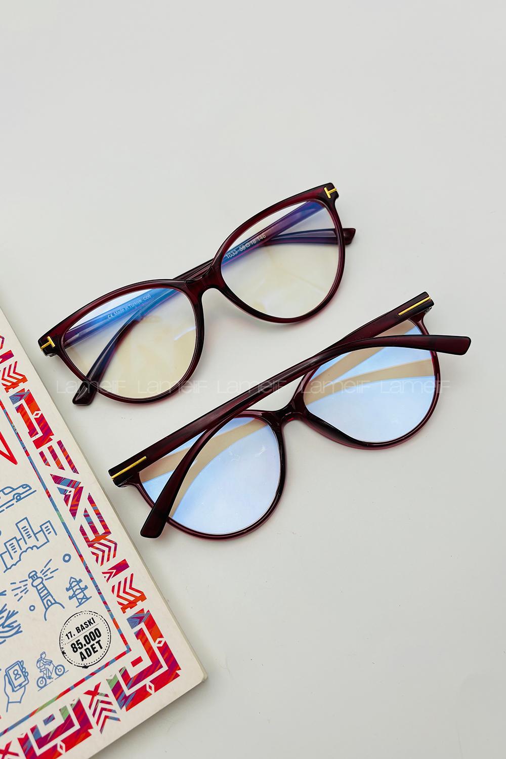 Lamelif Kedy Bordo Çerçeve Şeffaf Gözlük