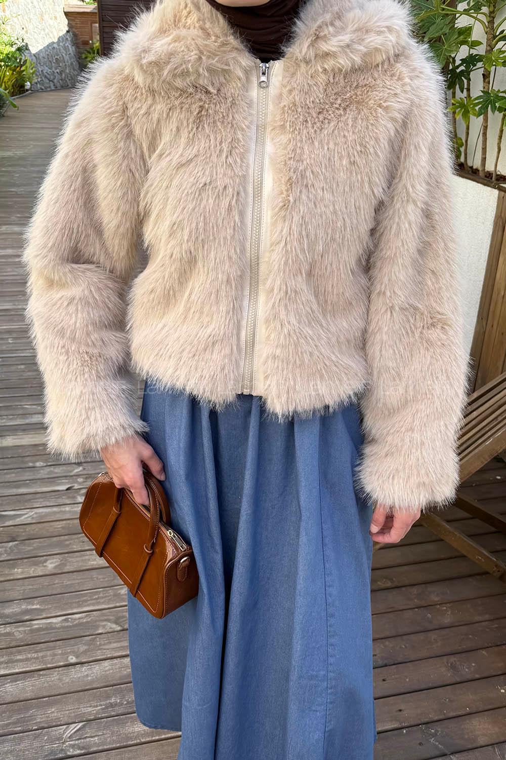 Beige Normal Neck Long Arm Coat