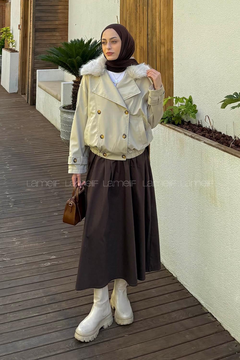 Stone Long Arm Elastan Polyester Trench Coat