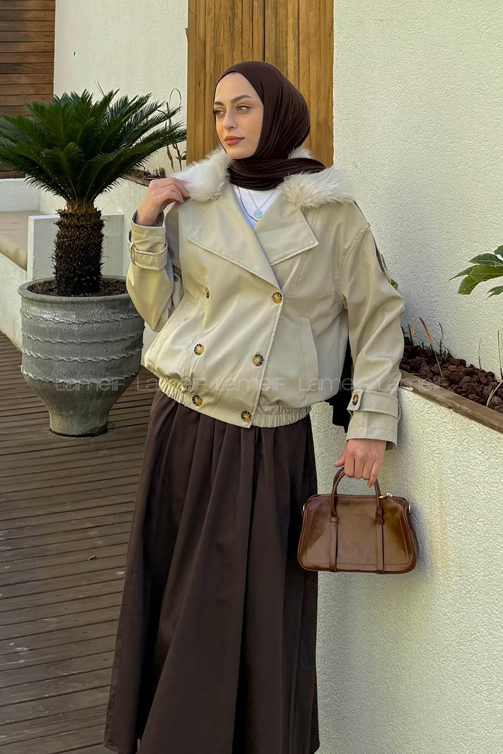 Stone Long Arm Elastan Polyester Trench Coat