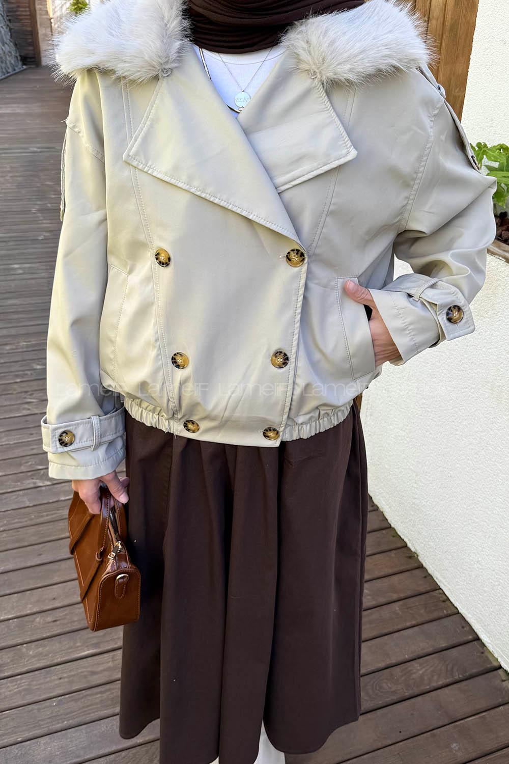 Stone Long Arm Elastan Polyester Trench Coat