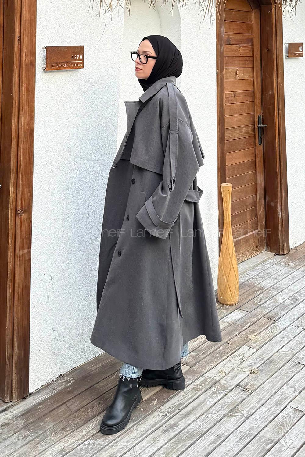 Lamelif Kuşaklı Poliviskon Trenç Antrasit