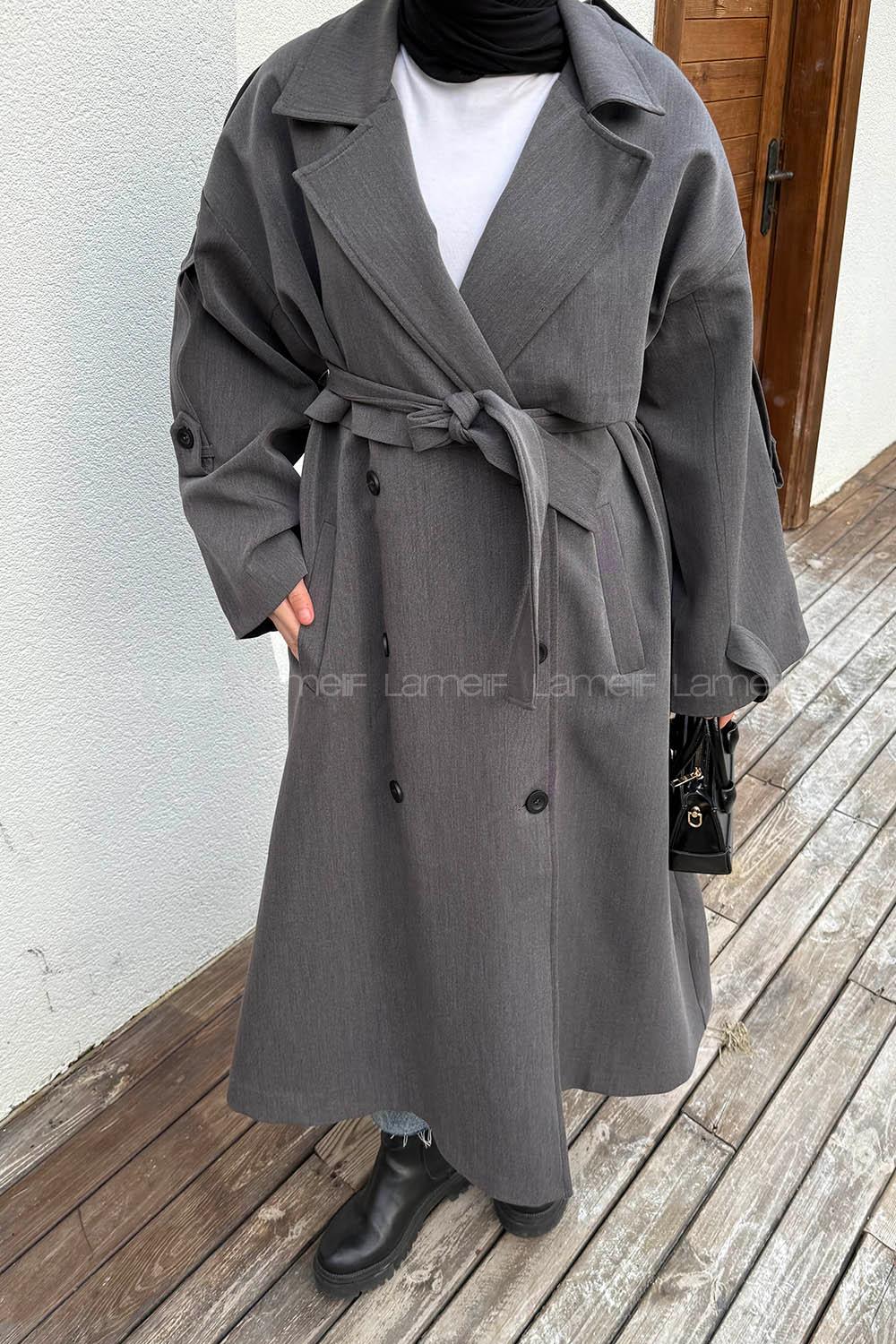 Lamelif Kuşaklı Poliviskon Trenç Antrasit