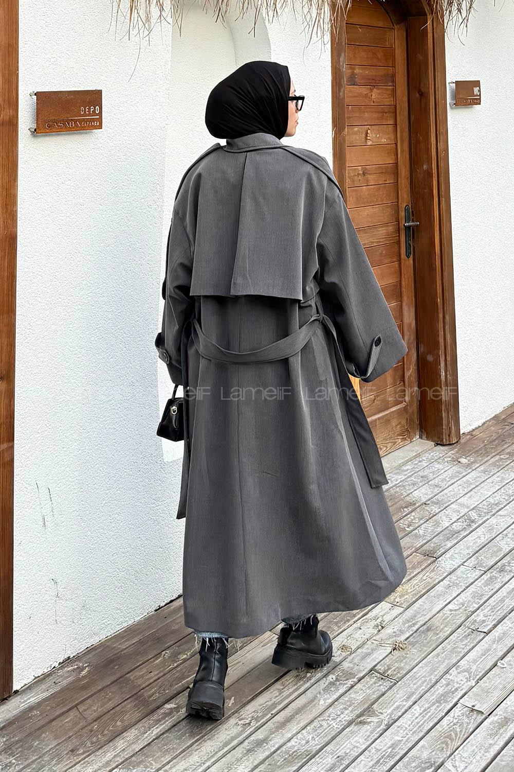 Lamelif Kuşaklı Poliviskon Trenç Antrasit