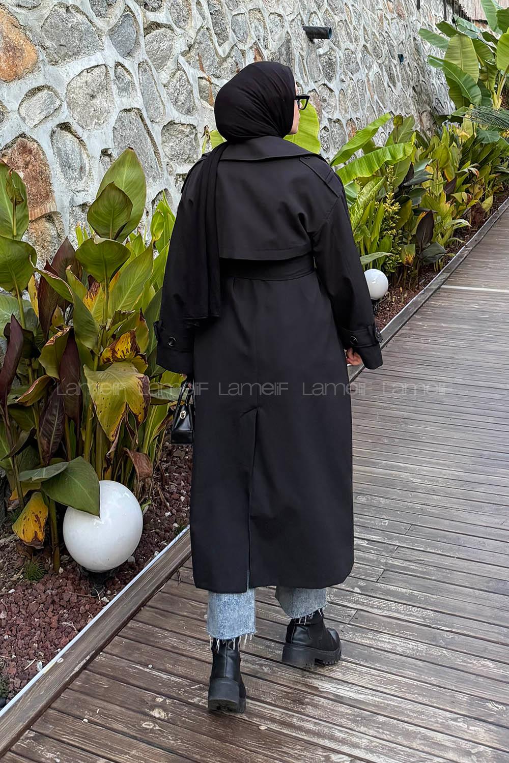 Black Long Arm Polyester Trench Coat
