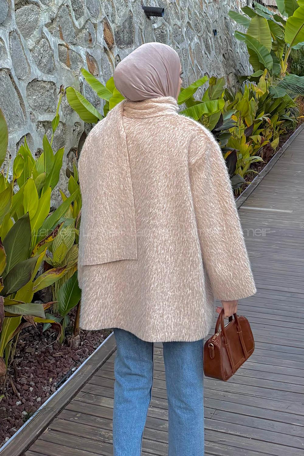 Beige Crew Neck Long Arm Coat