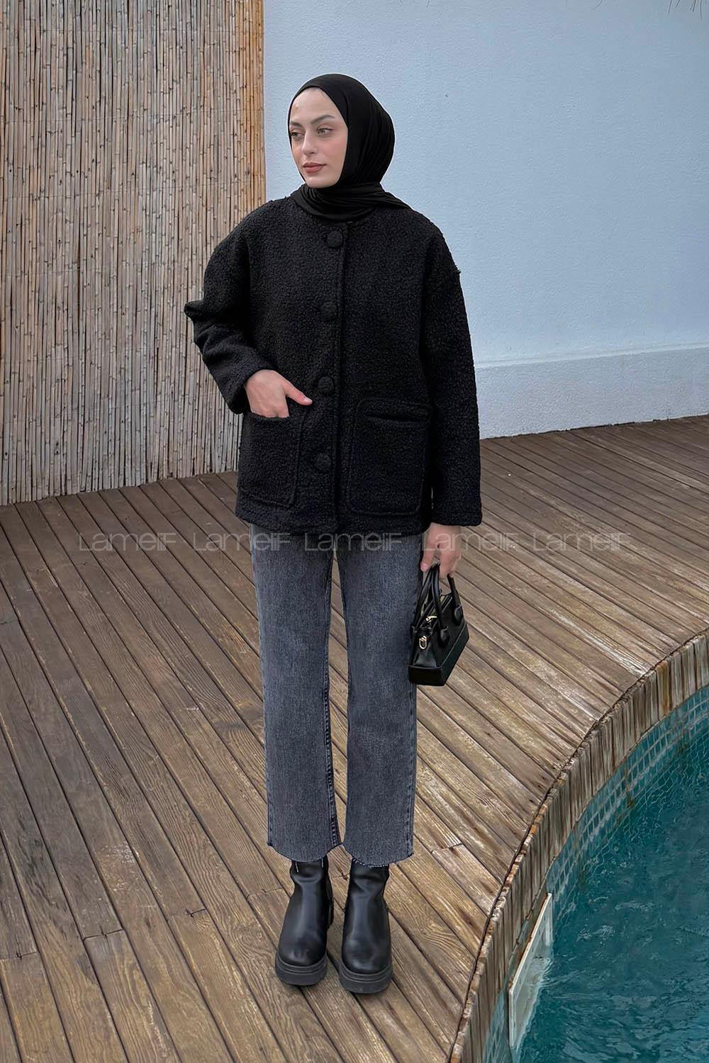 Black Crew Neck Long Arm Polyester Jacket