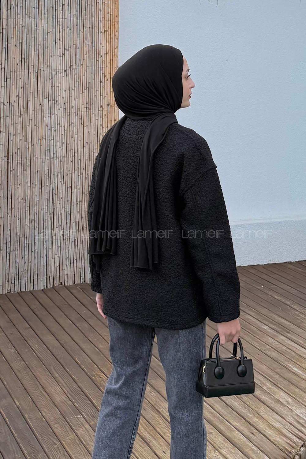 Black Crew Neck Long Arm Polyester Jacket