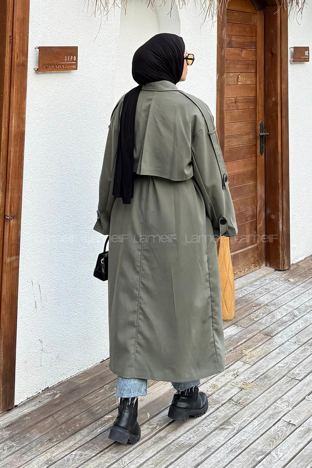 Lamelif Uzun Apoletli Trenç Haki