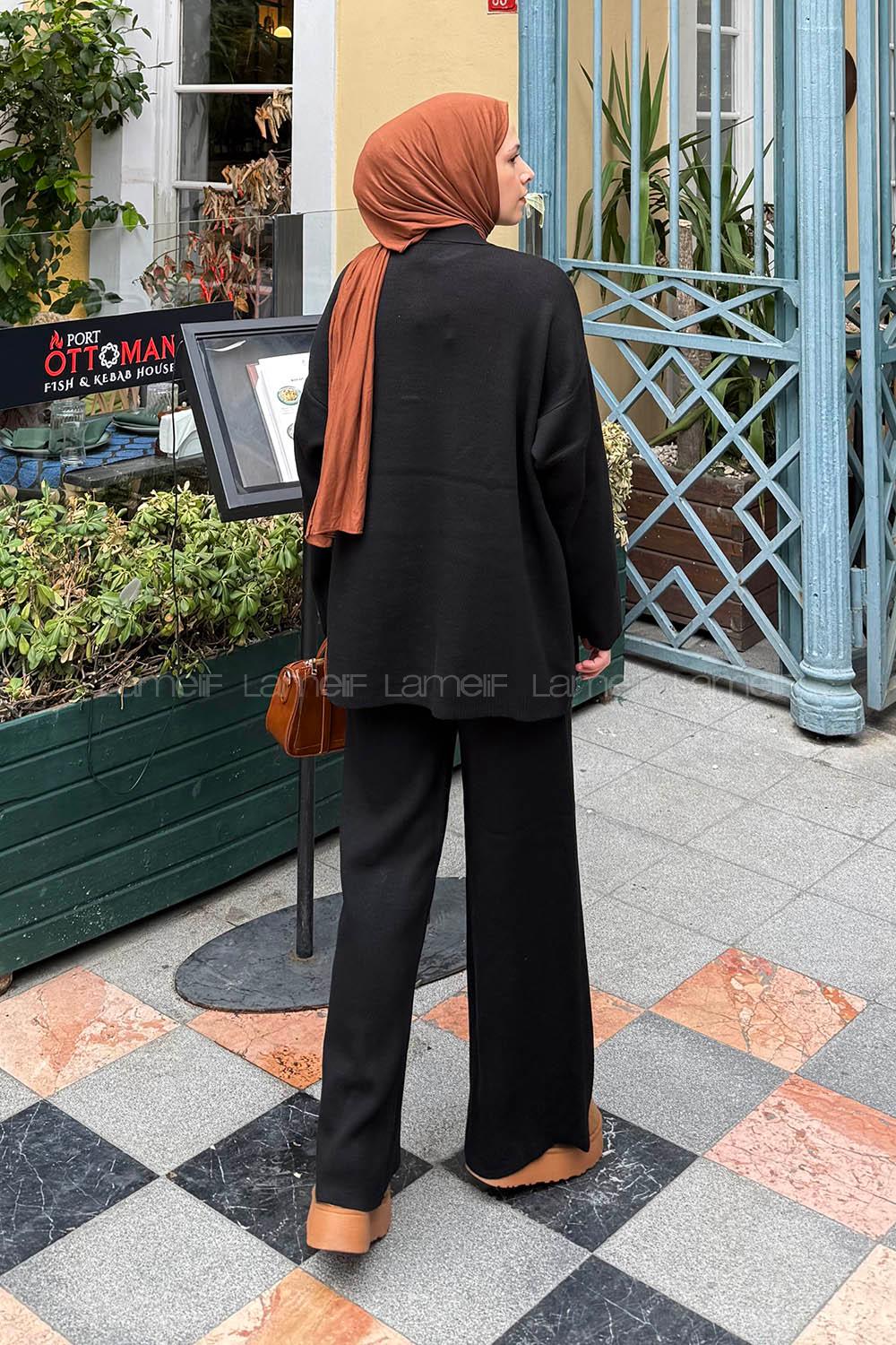 Black Shirt Collar Long Arm Acrylic Cotton Fabric Regular Trousers Comfortable Suit