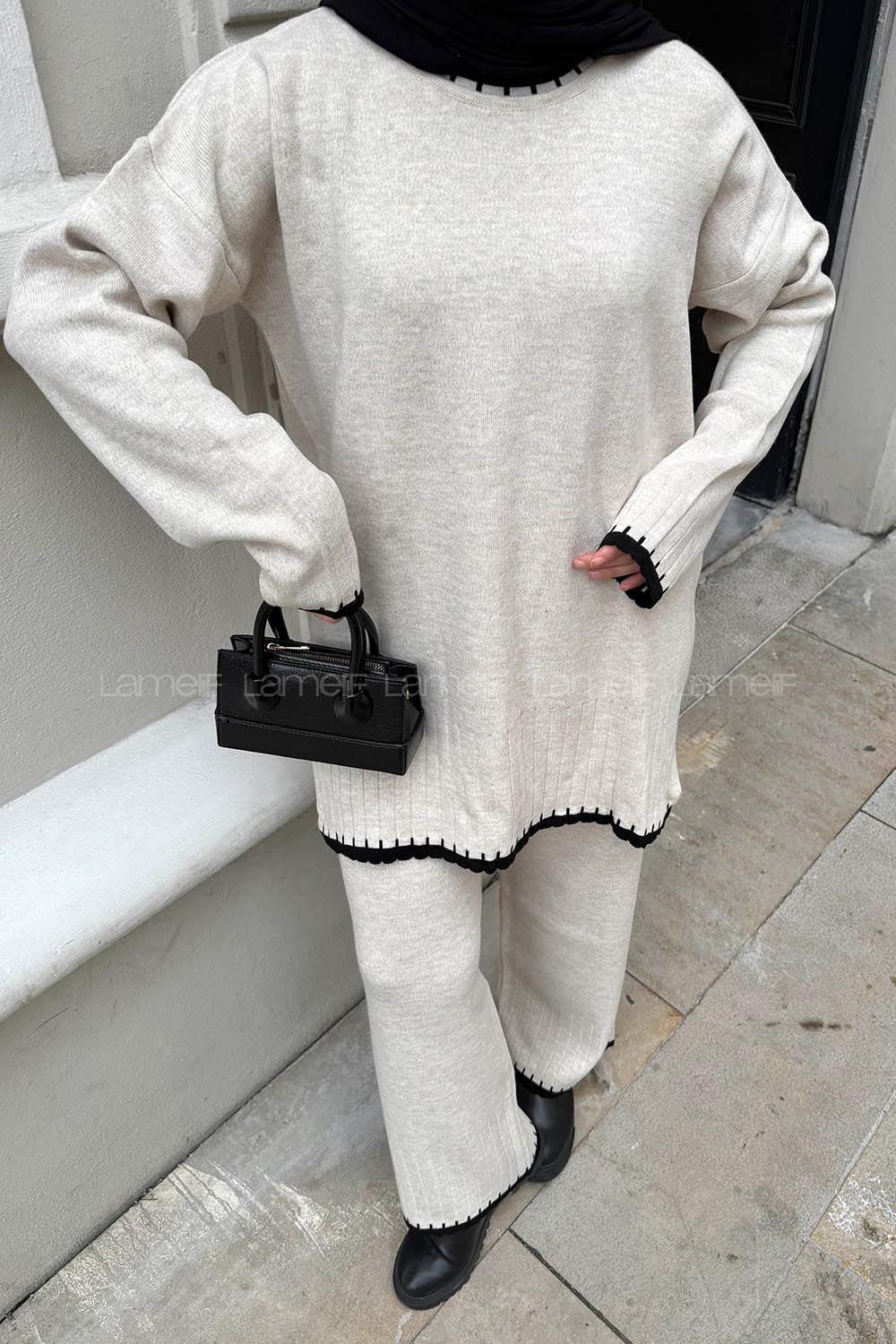 Lamelif Çoban Dikiş Triko Takım Bej