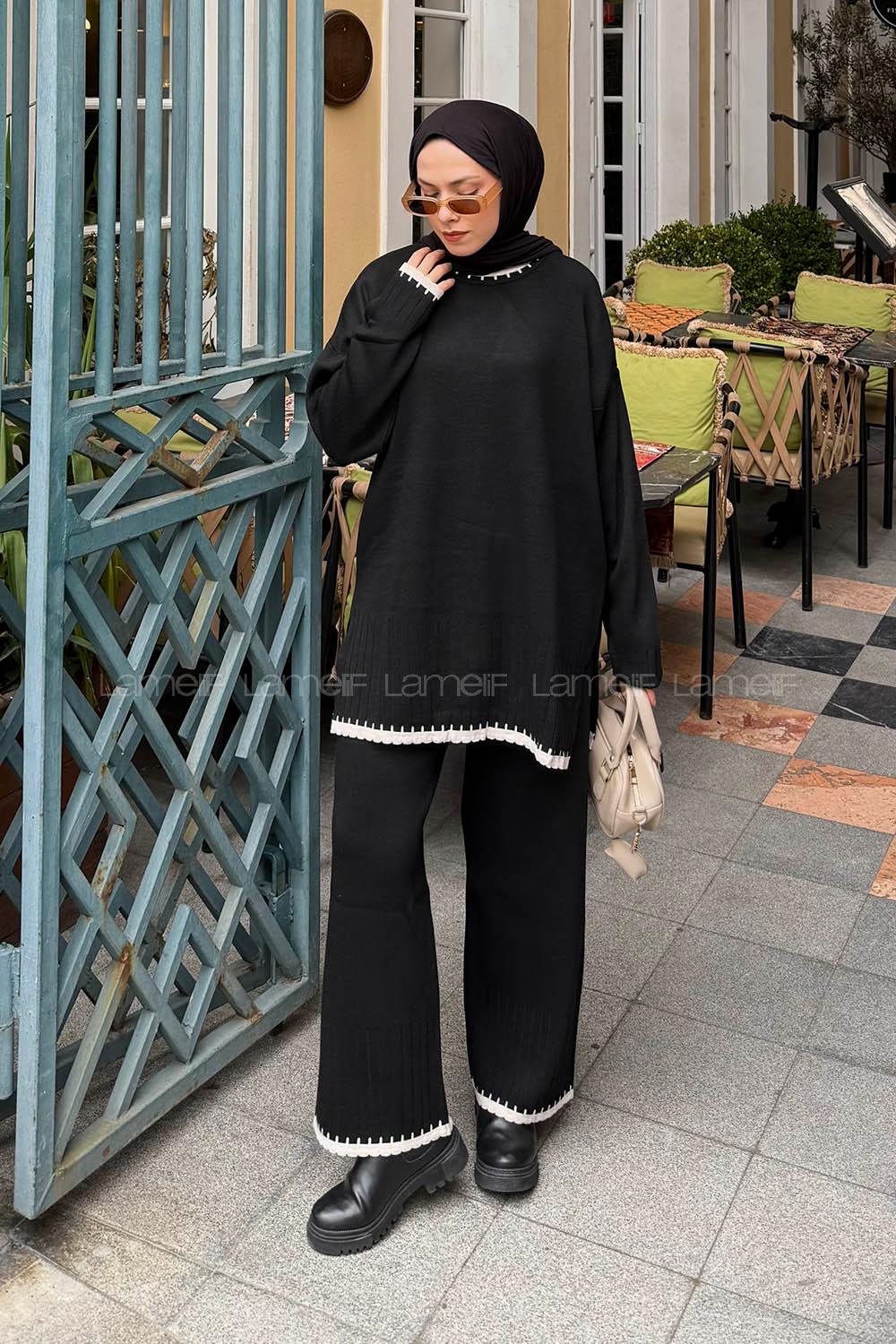 Lamelif Çoban Dikiş Triko Takım Siyah