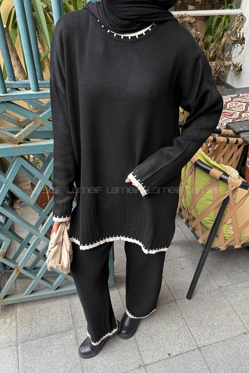 Lamelif Çoban Dikiş Triko Takım Siyah