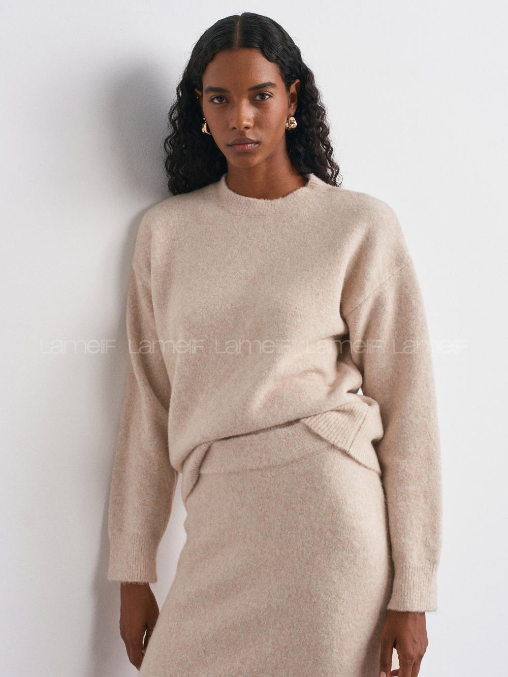 Lamelif Dilvin Bisiklet Yaka Yumuşak Dokulu Triko Kazak Açık Bej