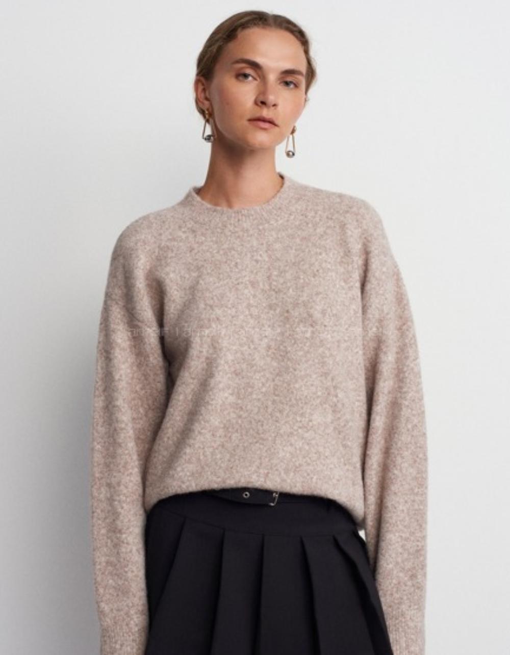 Lamelif Dilvin Bisiklet Yaka Yumuşak Dokulu Triko Kazak Koyu Bej