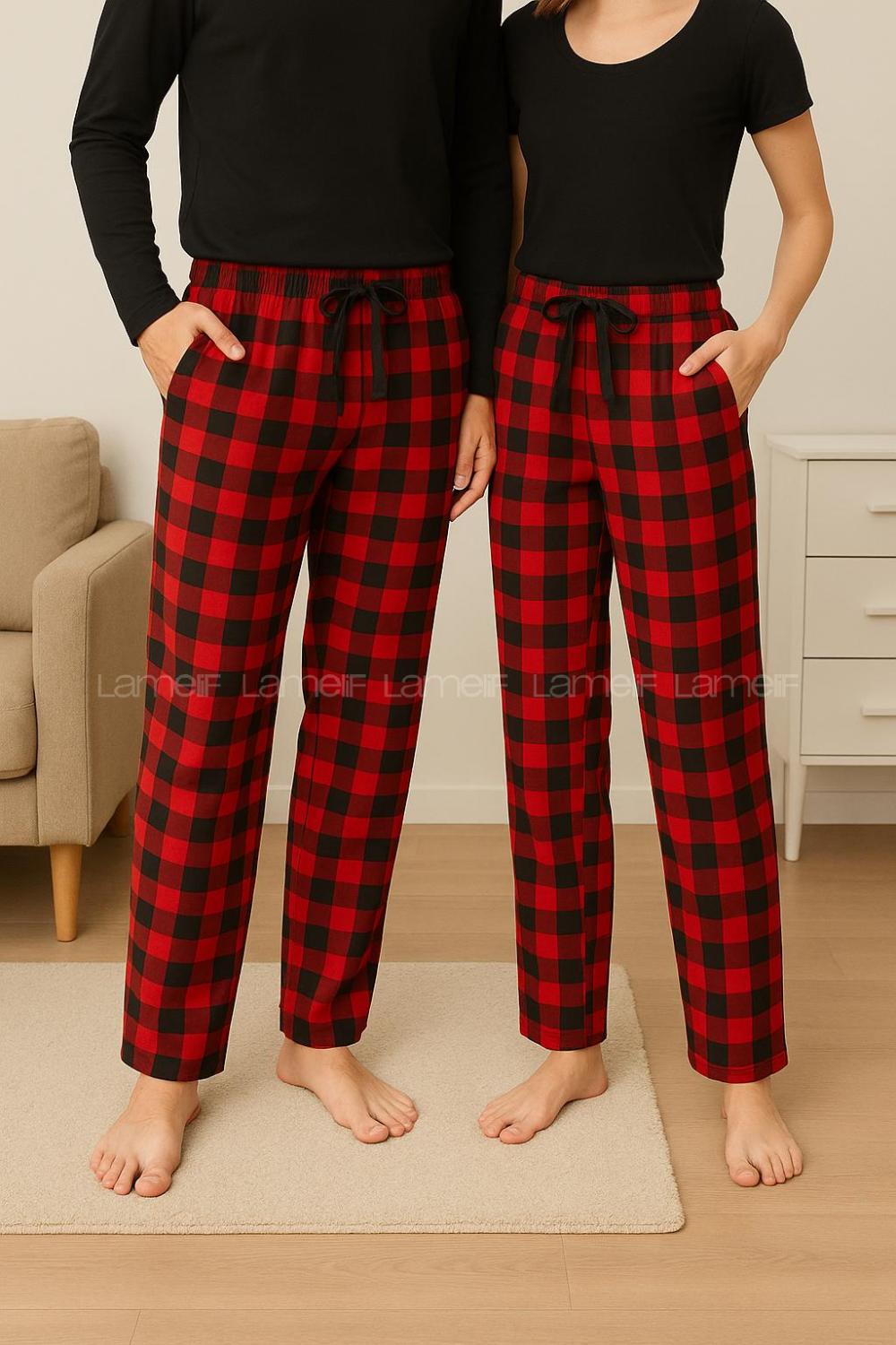 Lamelif Ekose Desen Bay-Bayan Kombin Pijama Alt