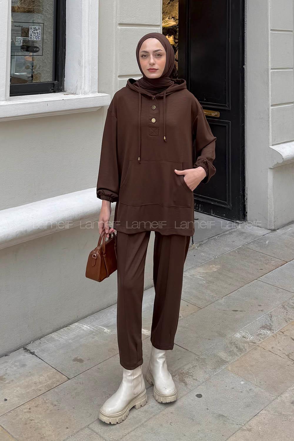 Lamelif Kapüşonlu İkili Takım Acı Kahve