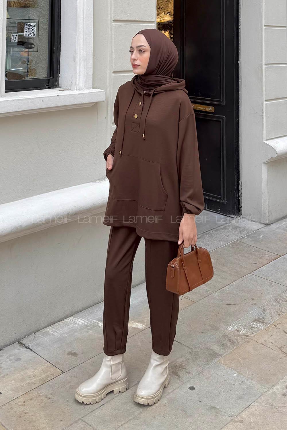 Lamelif Kapüşonlu İkili Takım Acı Kahve