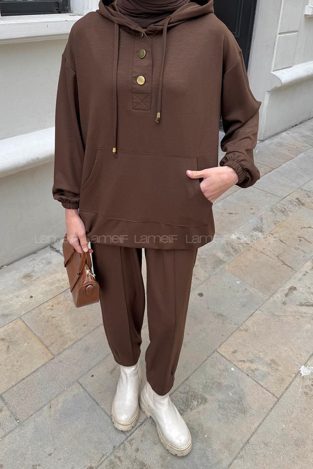 Lamelif Kapüşonlu İkili Takım Acı Kahve