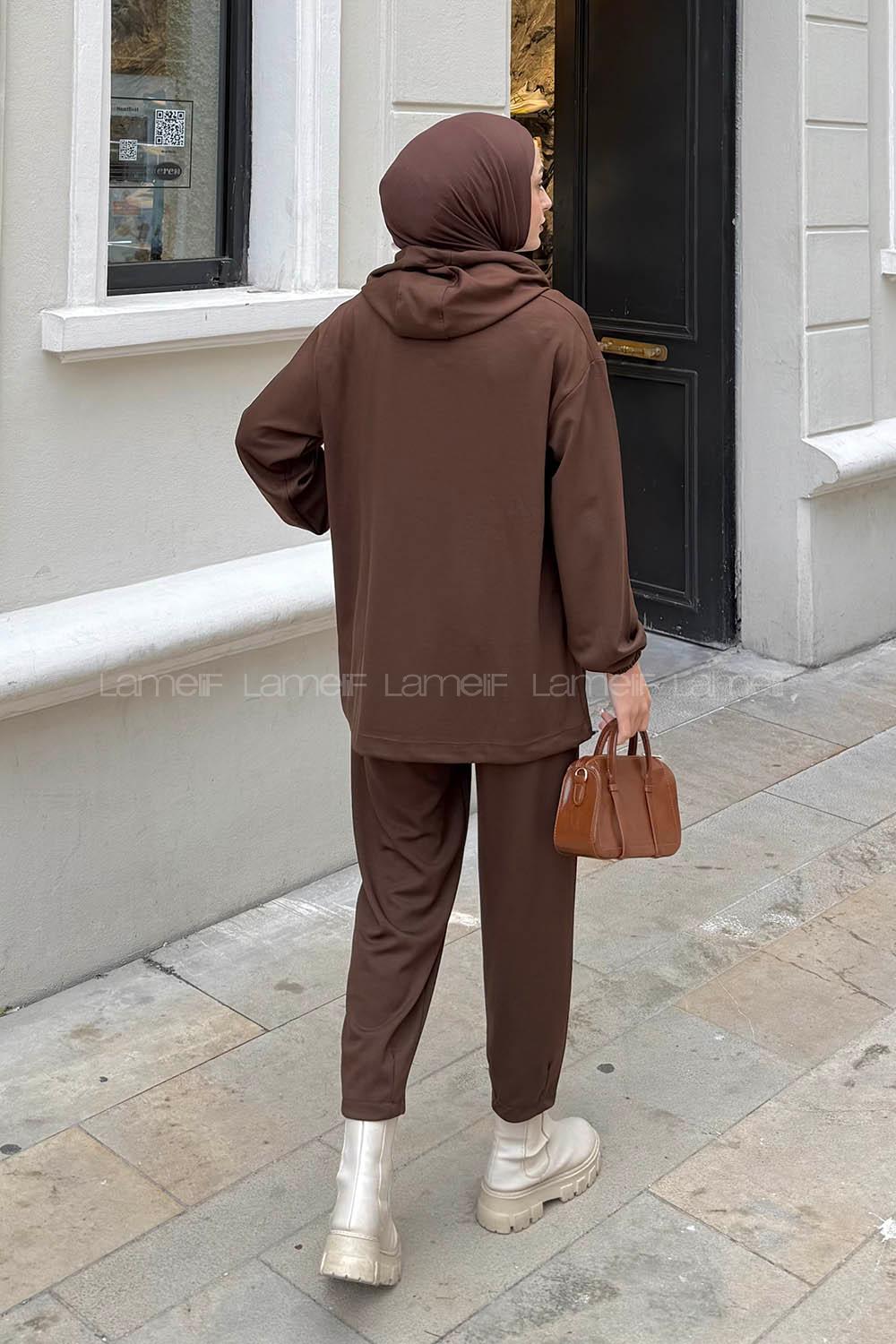 Lamelif Kapüşonlu İkili Takım Acı Kahve