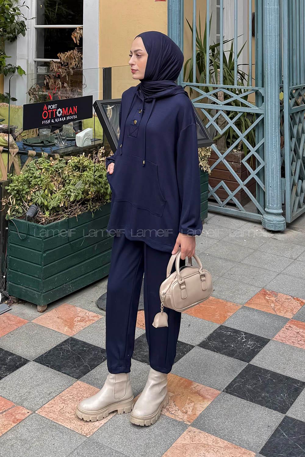 Lamelif Kapüşonlu İkili Takım Lacivert