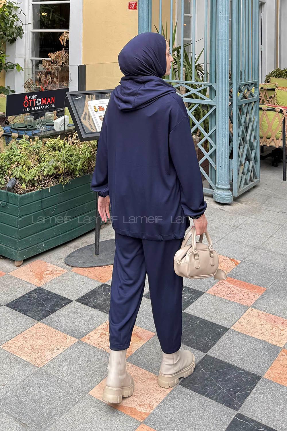 Lamelif Kapüşonlu İkili Takım Lacivert